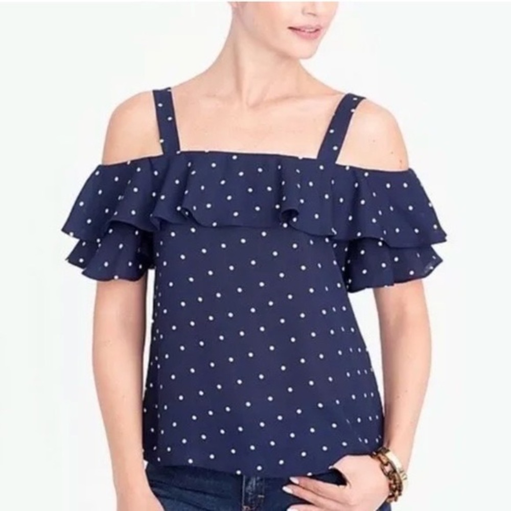 J.Crew Polka Dot Cold Shoulder Top